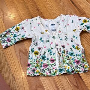 Old Navy White Baby kimono with Pink, Yellow & Green Floral Accents